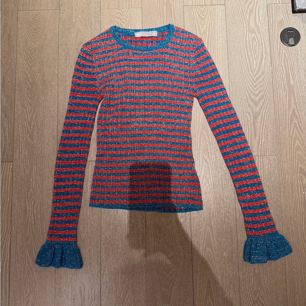 ASOS Striped Ribbed Long-Sleeve Top in Teal and Red